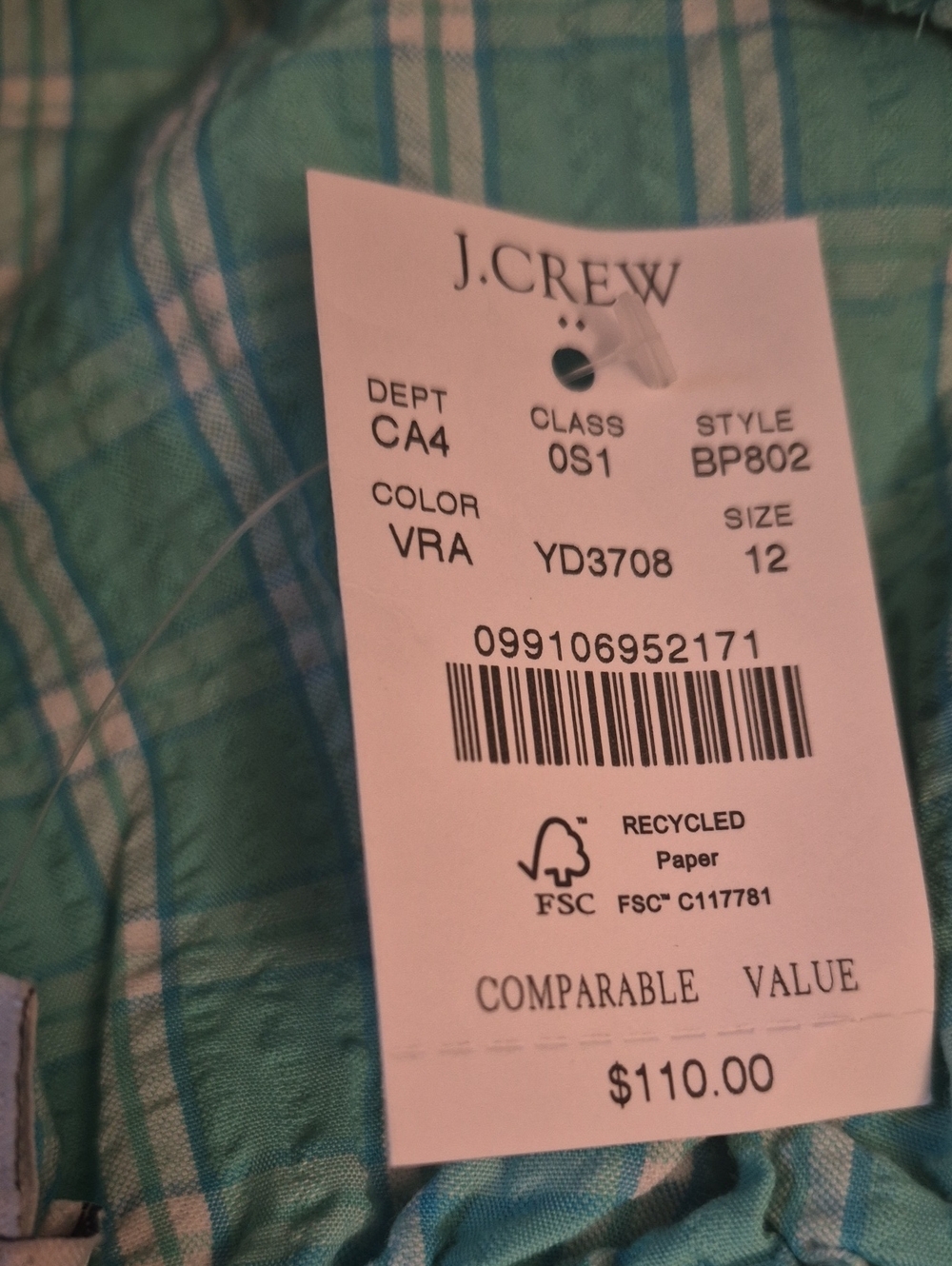 J. CREW 🩵 SEERSUCKER PLAID MIDI DRESS 🩵 Cotton 🎀 Ruffle Detail 🍭 sz 12 😎NWT - Picture 2 of 9